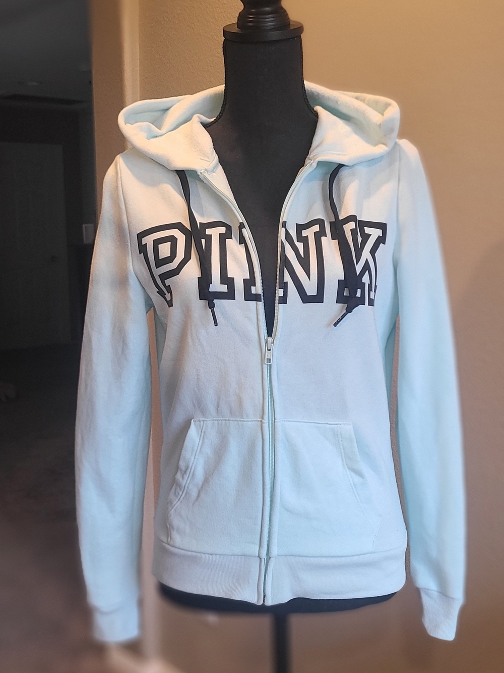 PINK Victoria's Secret Pastel Blue Zip-Up Hoodie with Pockets and Logo Tag
